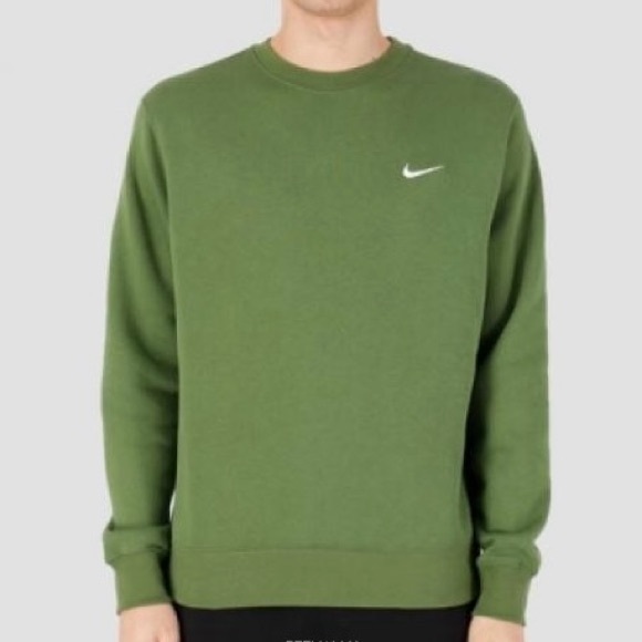NIKE Green Sportswear Club Solo Swoosh Fleece Crew Long Sleeve Sweatshirt Sz XL - Picture 1 of 10